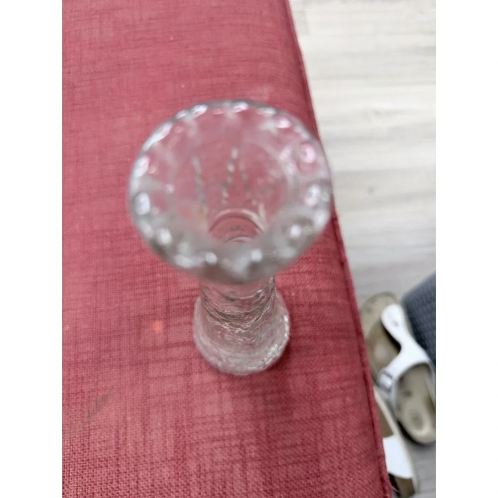 Vintage Libbey‎ of Canada Glass Bud Vase with Embossed Leaf Pattern on bottom...